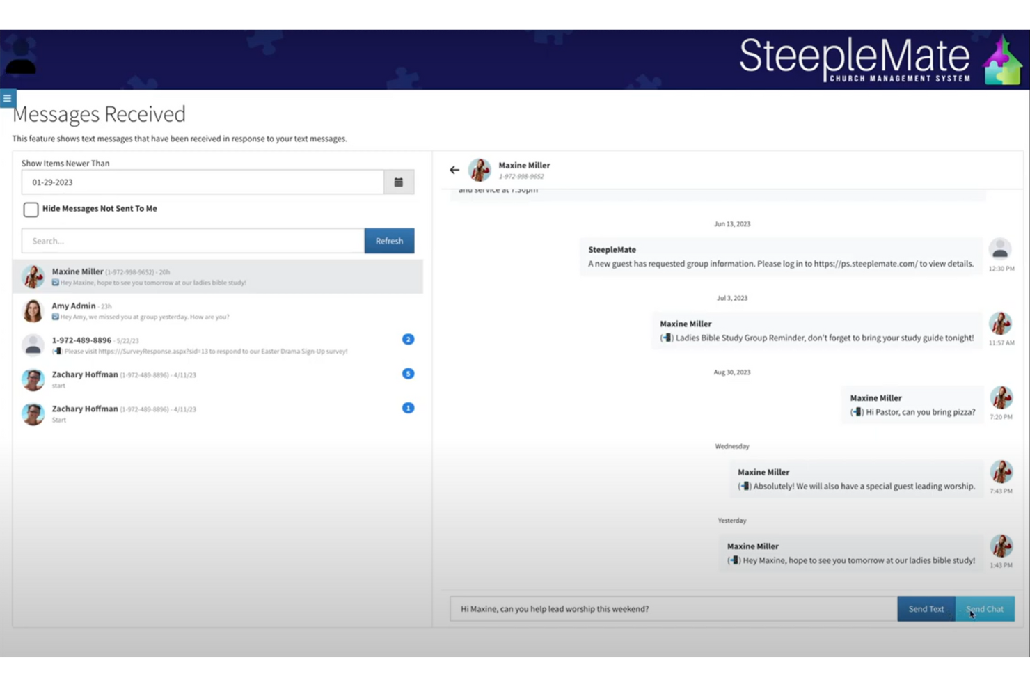 SteepleMate screenshot - 10 Migliori Software di Comunicazione per Chiese Recensiti per 2026