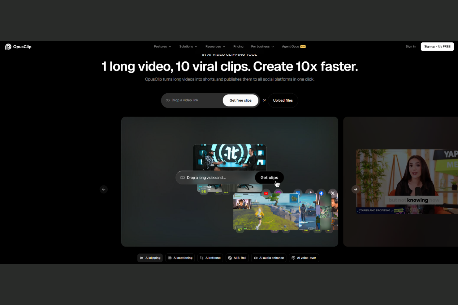 OpusClip screenshot - 10 herramientas de IA para pastores en 2026