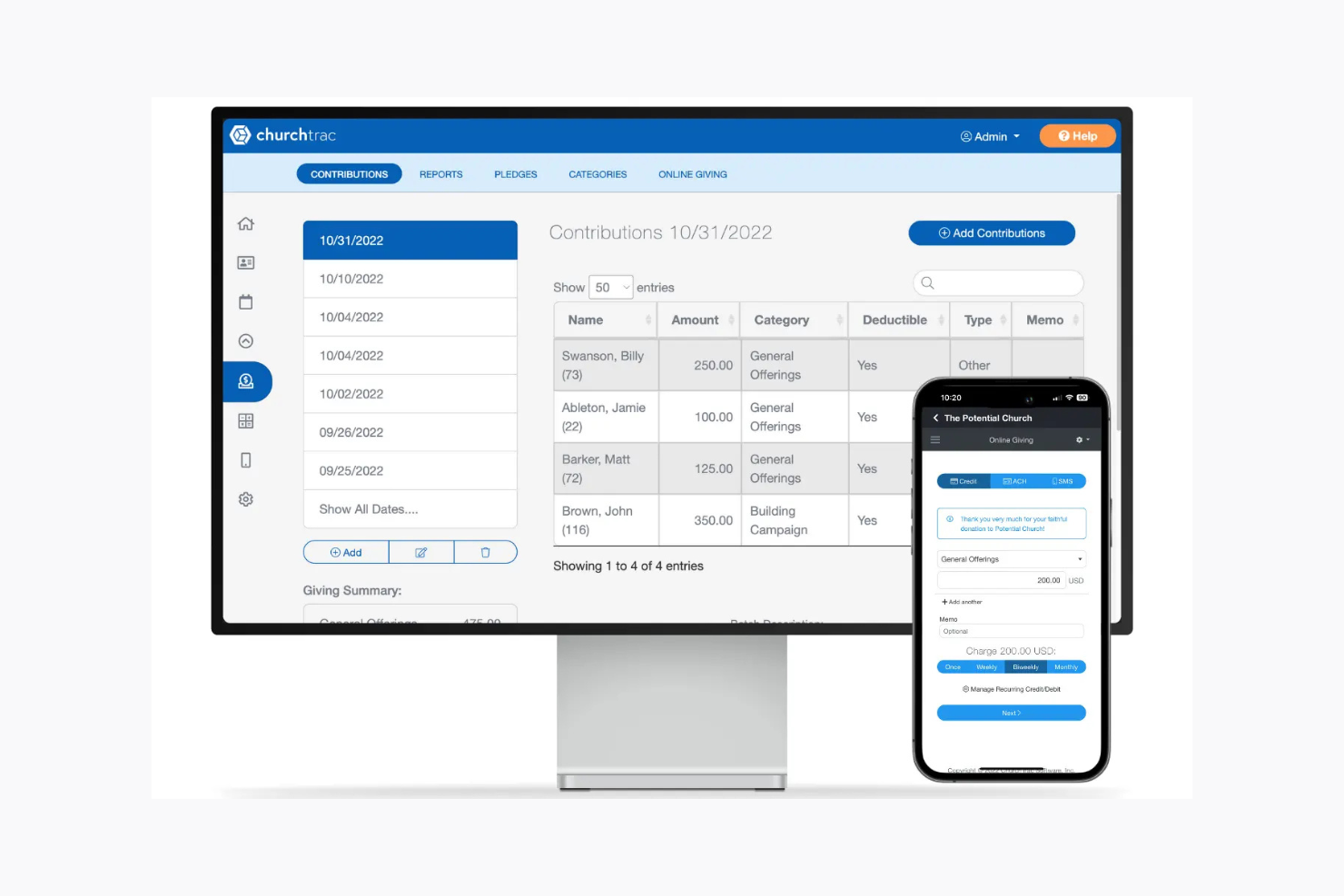 ChurchTrac screenshot - 10 Migliori Soluzioni per Directory Parrocchiale Recensite nel 2026