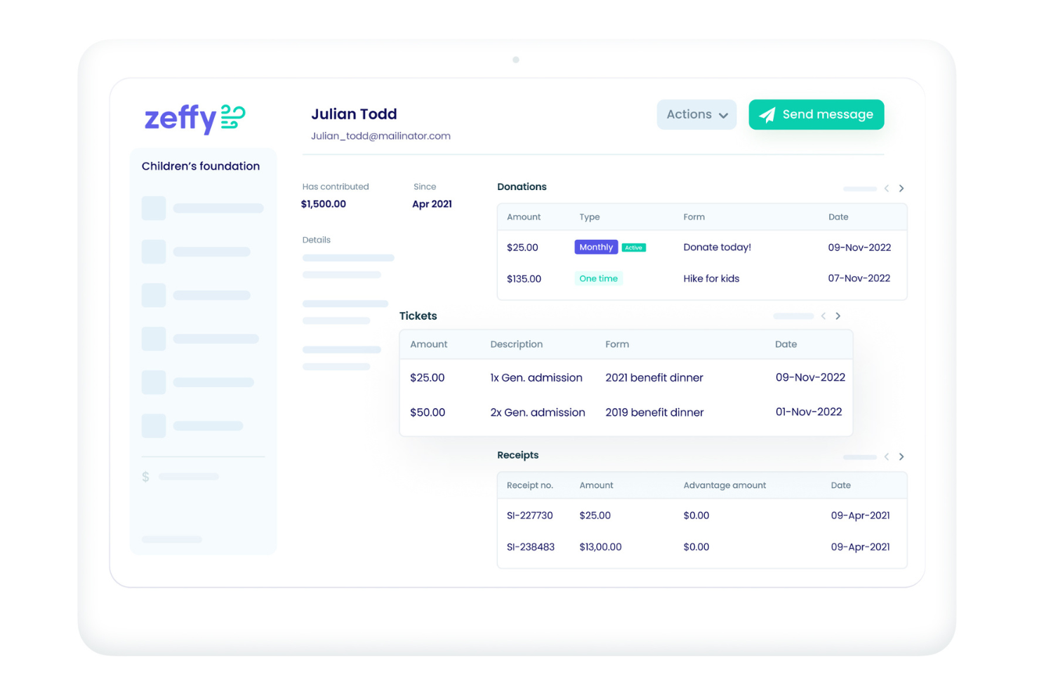 Zeffy screenshot - 10 Mejores Programas Gratuitos para la Gestión de Donantes Revisados en 2026