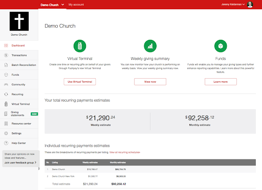 Pushpay screenshot - 10 Mejores Programas de Comunicación para Iglesias Revisados para 2026