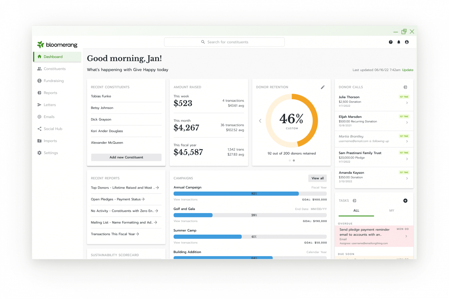 Bloomerang screenshot - 10 migliori alternative a GoFundMe recensite nel 2026