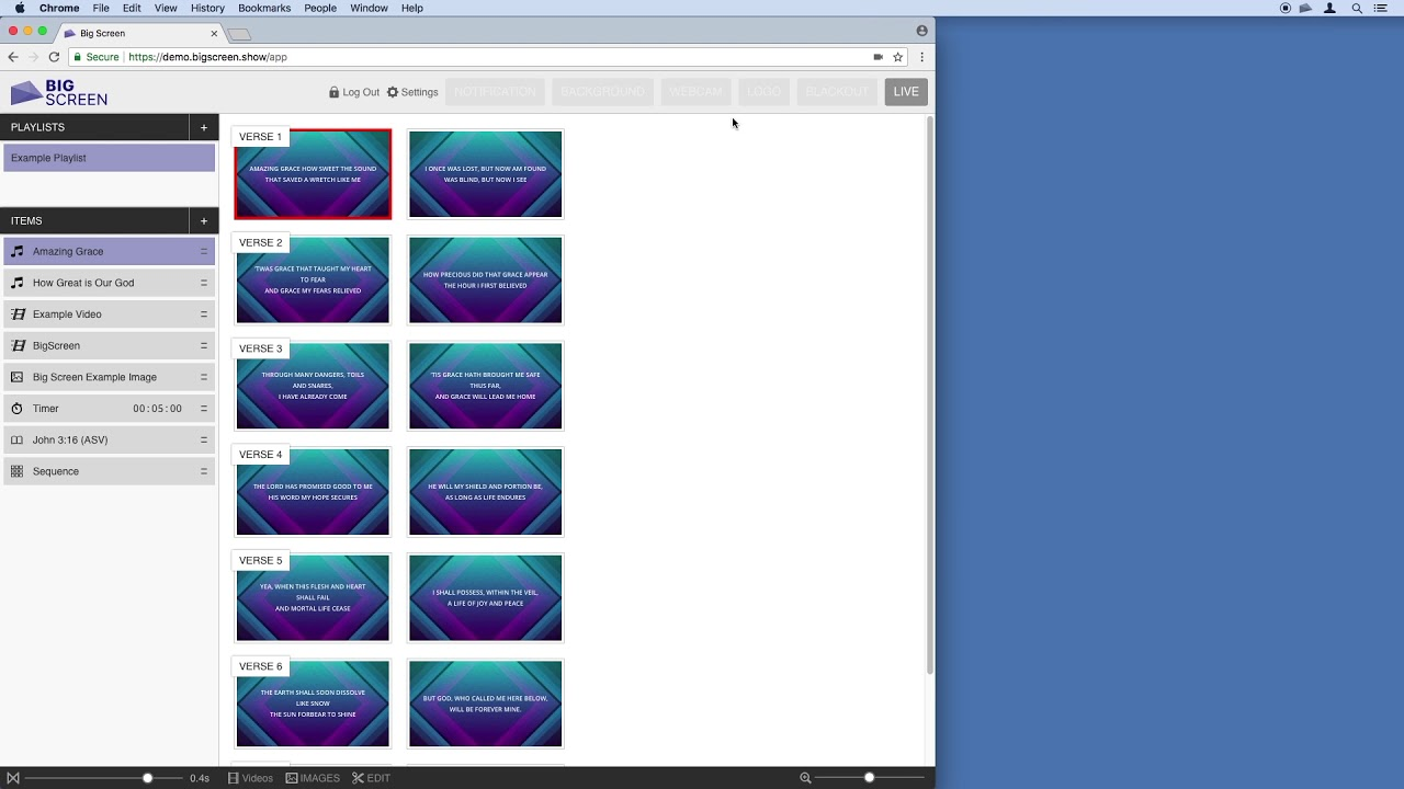Big Screen screenshot - El mejor software de presentación para iglesias de 2026 (aprobado por pastores)