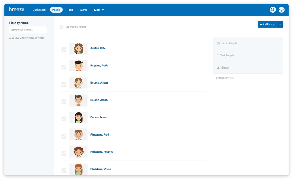Breeze ChMS screenshot - Las Mejores Herramientas de Software para Asistencia a la Iglesia de 2026