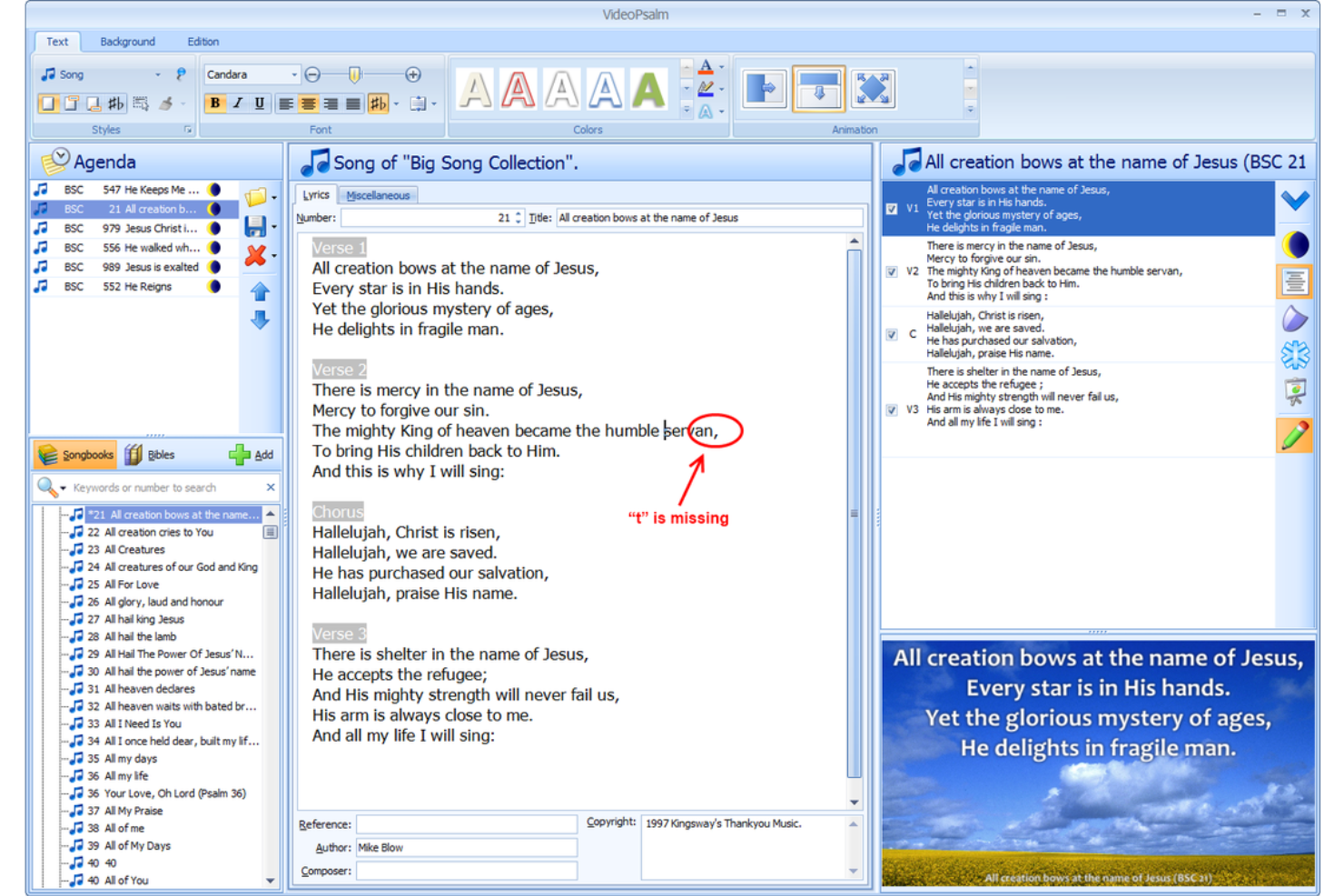 VideoPsalm screenshot - 2026 10 strumenti software indispensabili per la proiezione nelle chiese