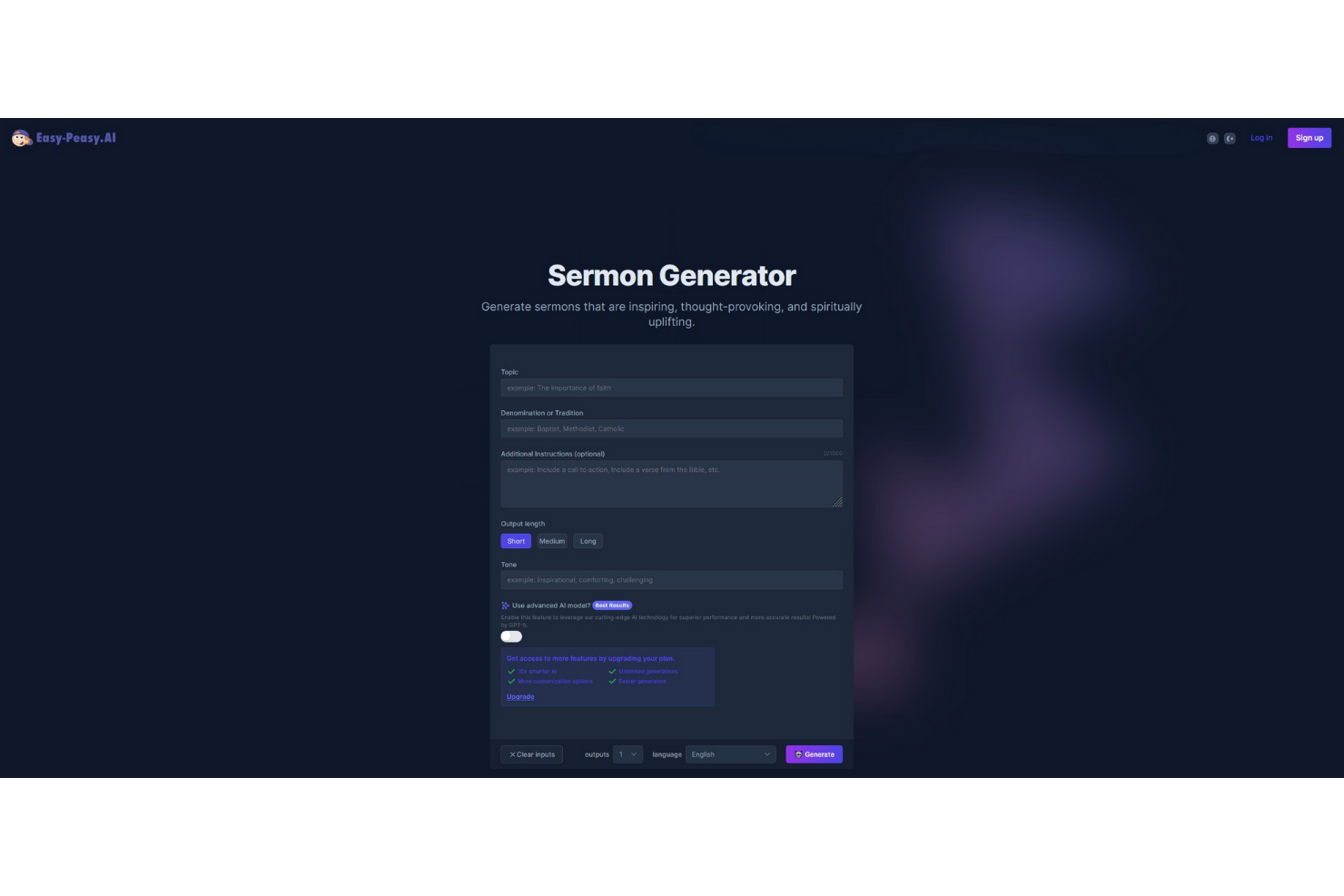 Easy-Peasy.AI screenshot - 10 beste AI-preekgeneratortools voor 2026