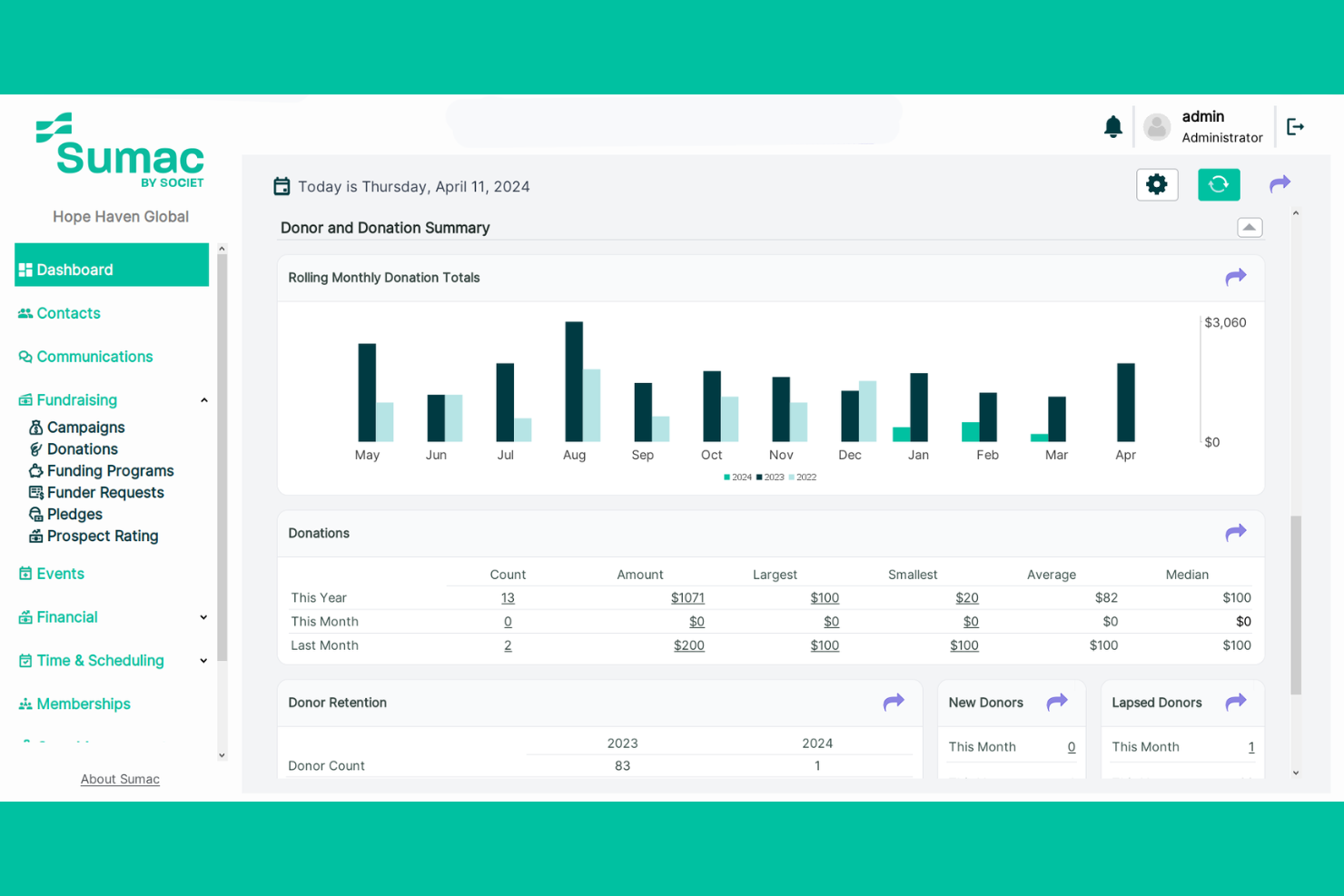 Sumac screenshot - 10 beste donorbeheersoftware voor QuickBooks in 2026