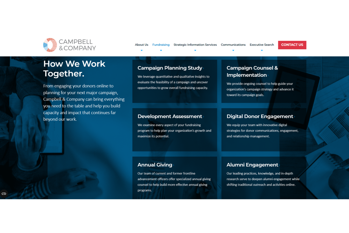 Campbell &amp; Company screenshot - 10 beste fondsenwervingsbedrijven voor non-profitorganisaties in 2026