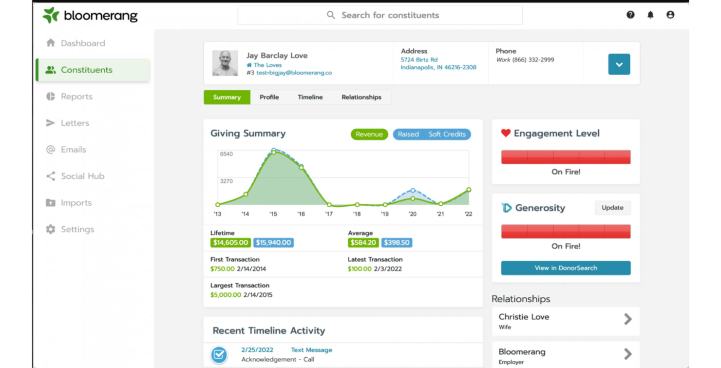 Bloomerang screenshot - 10 beste software voor subsidiebeheer beoordeeld in 2026