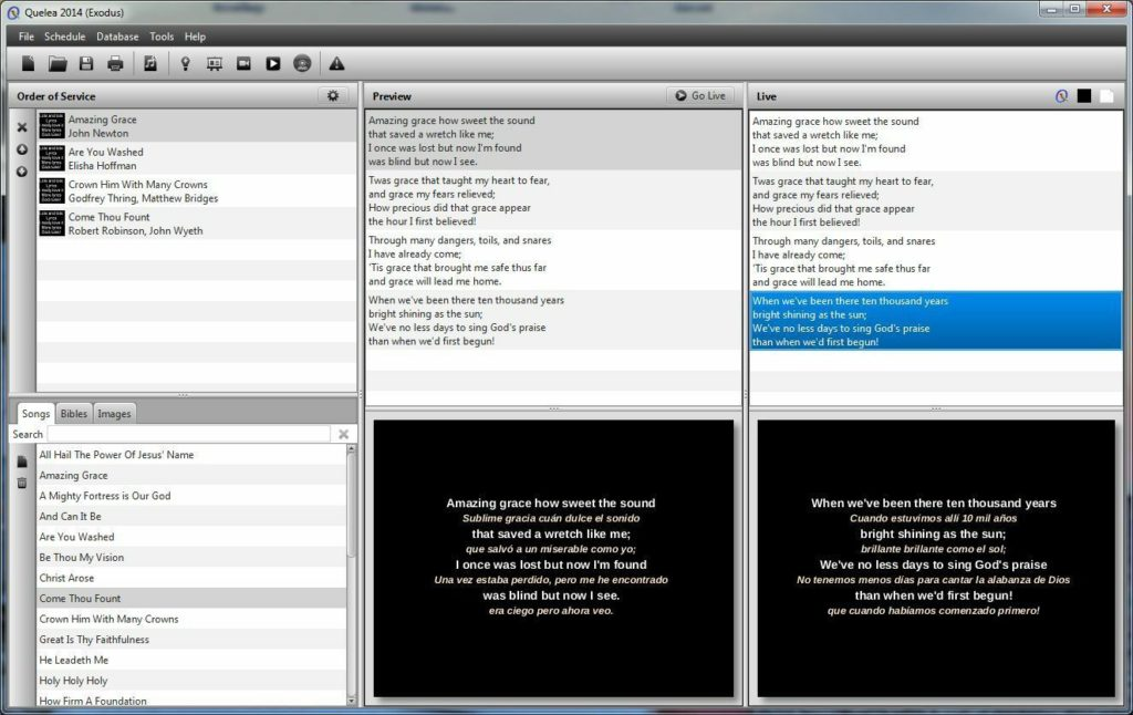 Quelea screenshot - Beste presentatiesoftware voor kerken van 2026 (door predikanten getoetst)