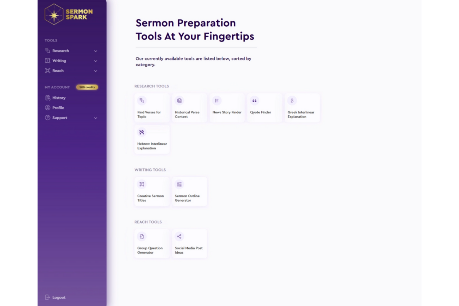 SermonSpark screenshot - 10 parasta tekoälypohjaista saarnageneraattorityökalua vuodelle 2026