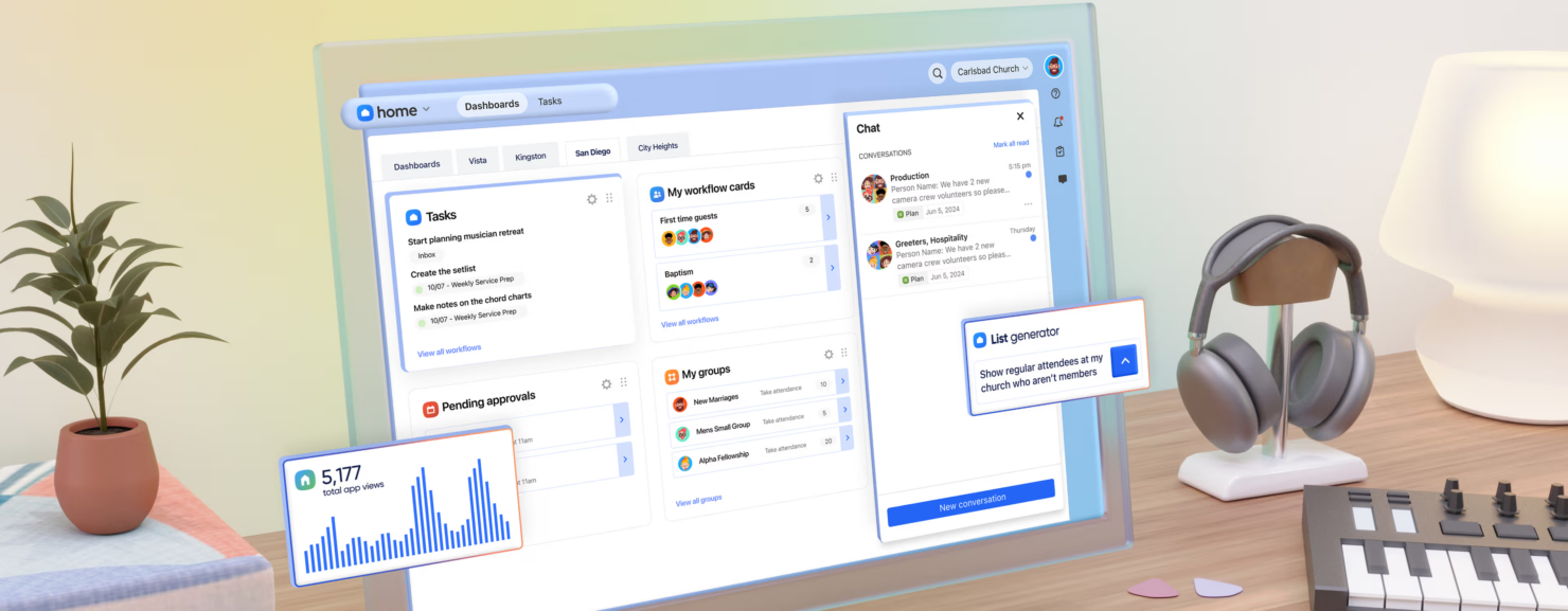Church management software for scheduling, giving, and member data.