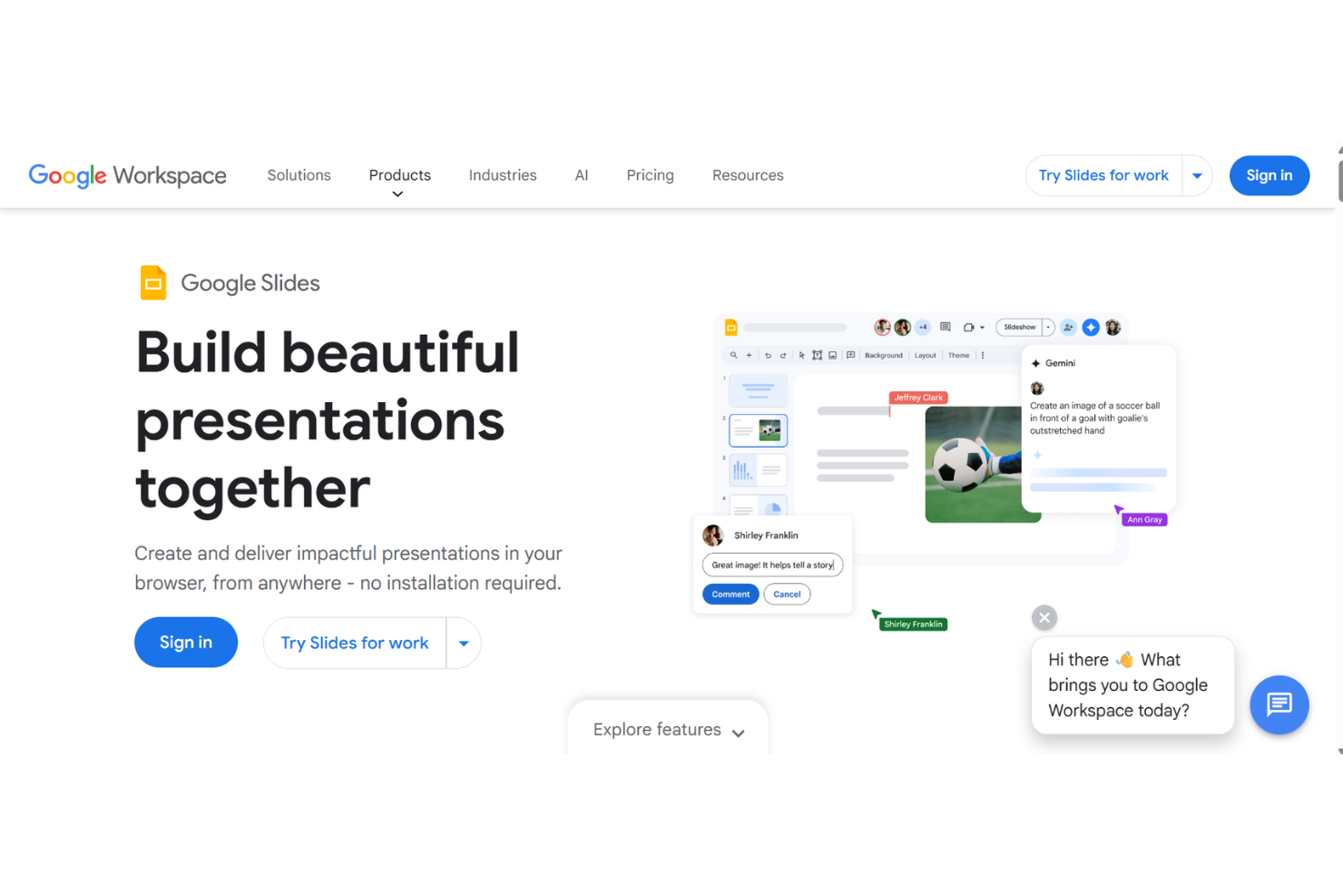 Google Slides helps teams create and share presentations with real time collaboration.