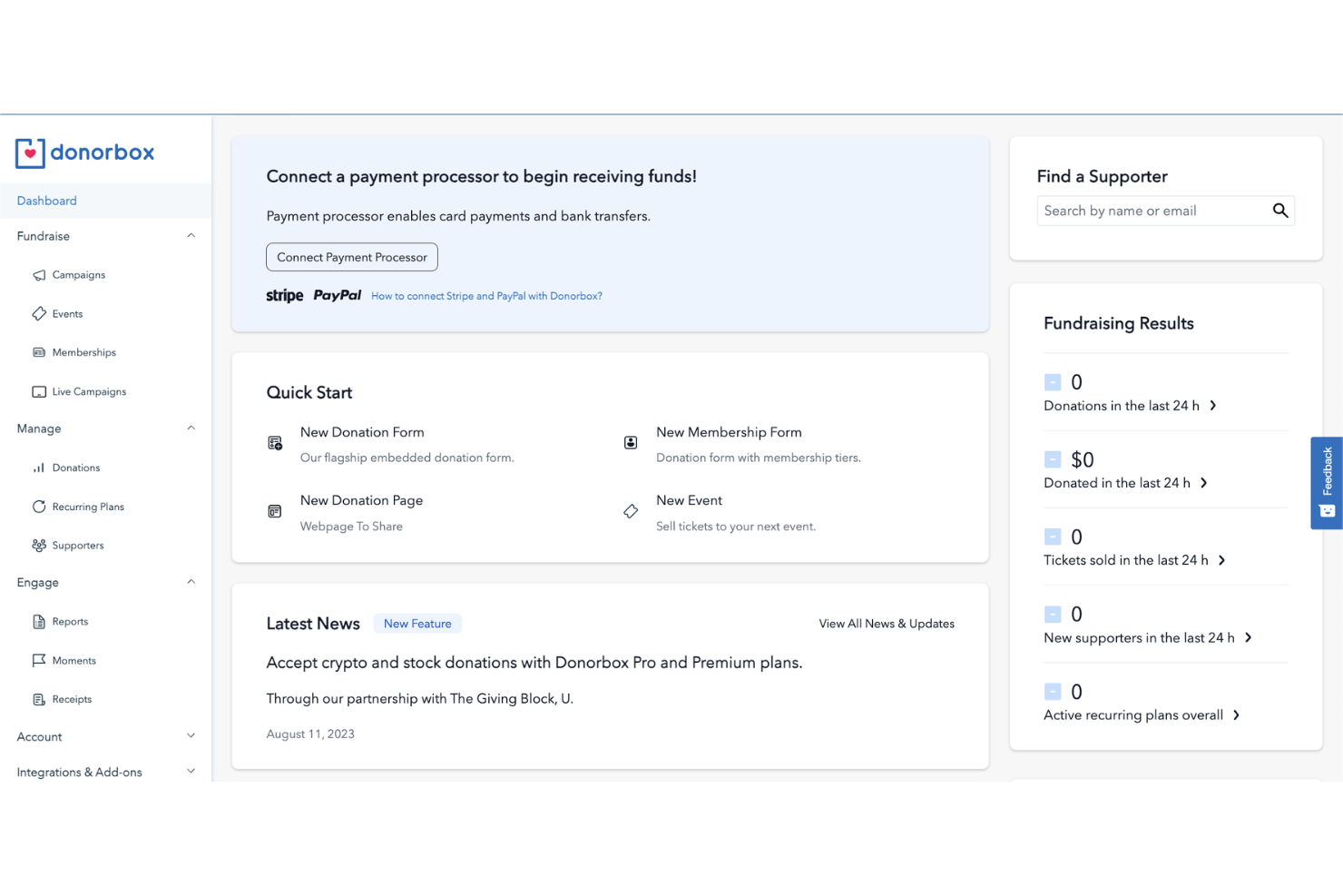 Collects donations online with forms, recurring giving, and payments.