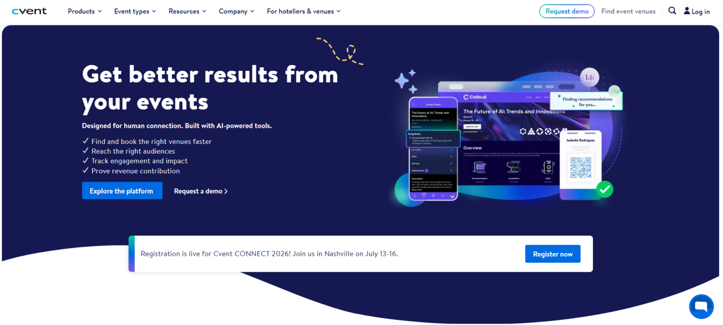 Cvent tracks church attendance with event registration and reporting tools.
