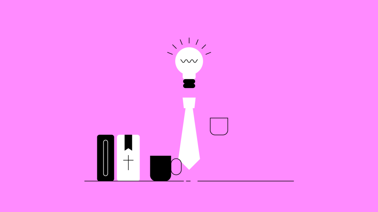 illustration of a tie with a light bulb a bible and a mug for church administration training