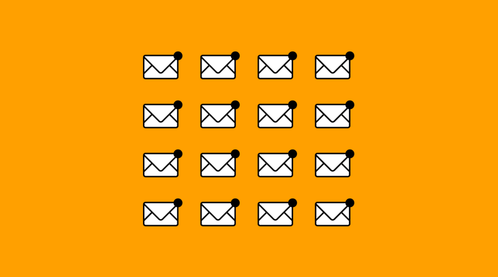illustration of a grid of envelopes representing unread emails for church email marketing