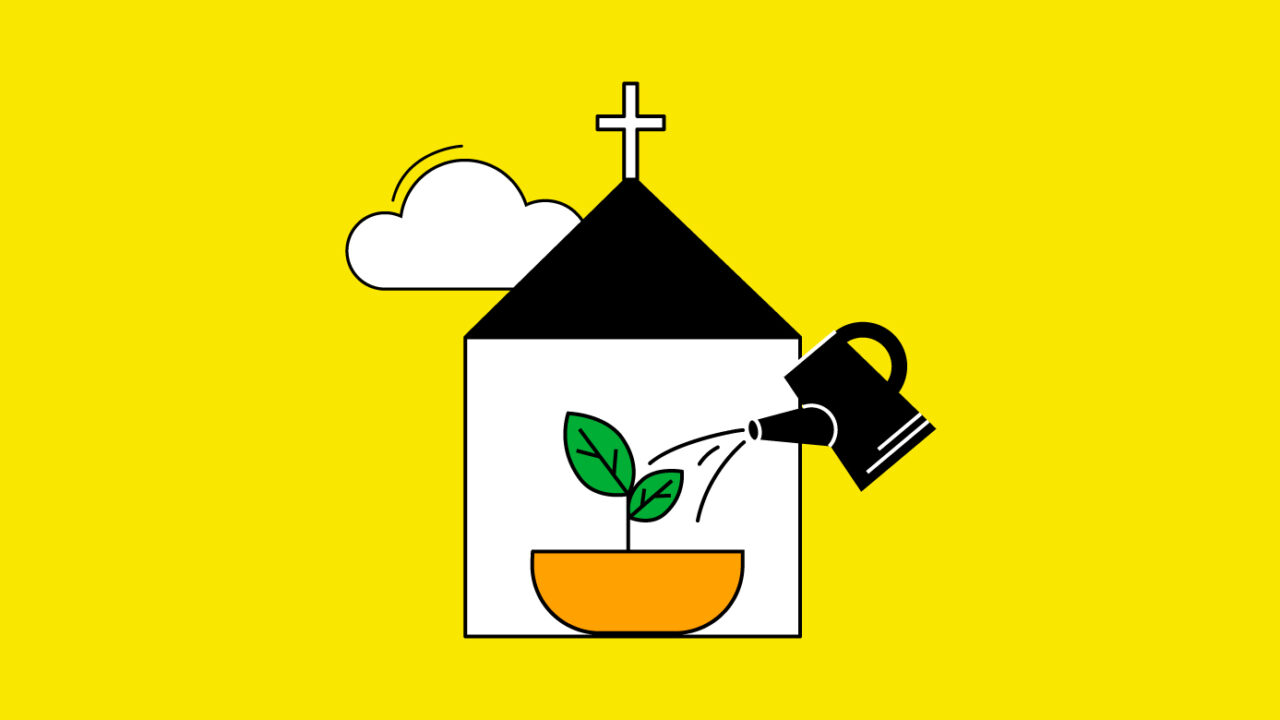 plant being watered in a church to symbolize church growth strategies