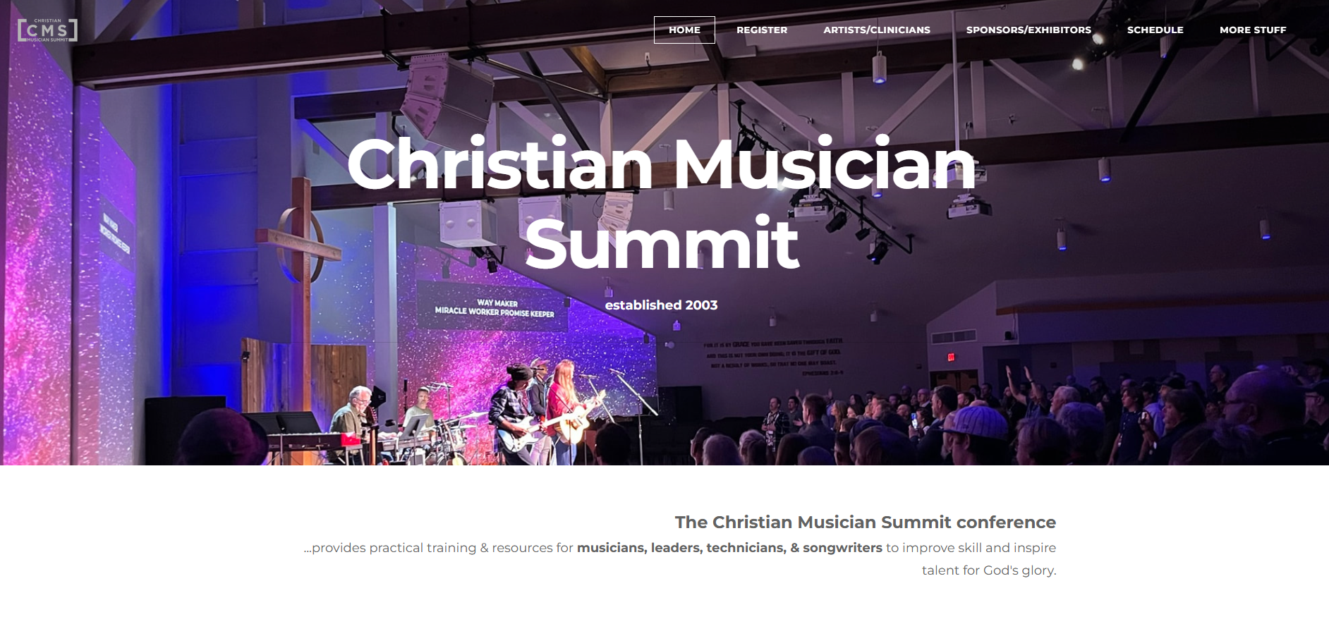 a screenshot of Christian Musician Summit landing page