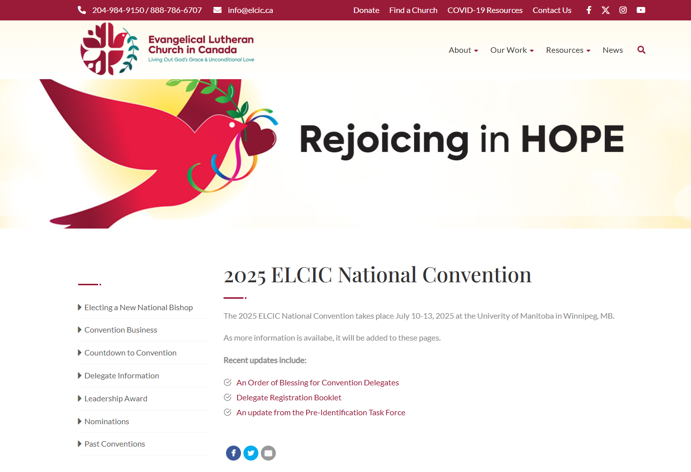a screenshot of ELCIC National Convention 2025 landing page