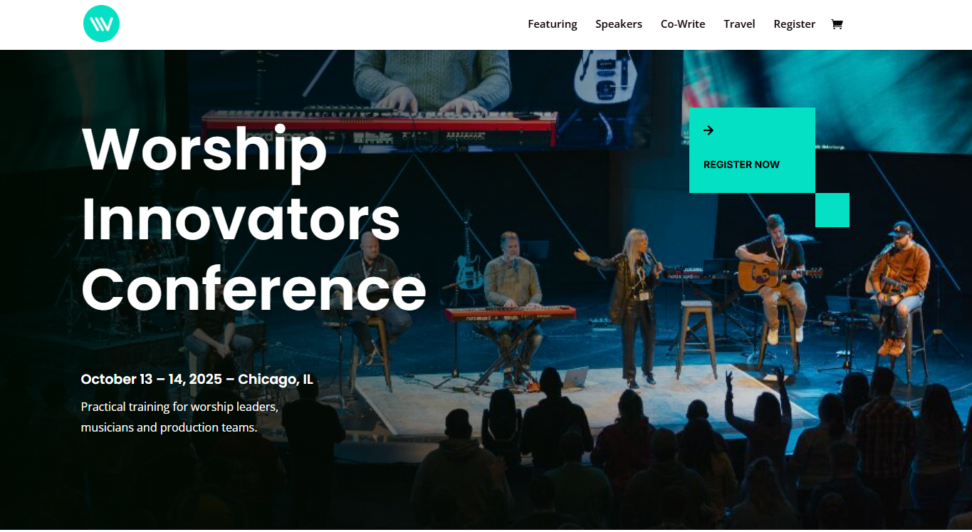 a landing page screenshot of Worship Innovators Conference