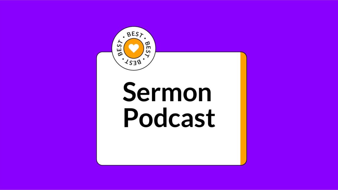 white and purple background with text sermon podcast