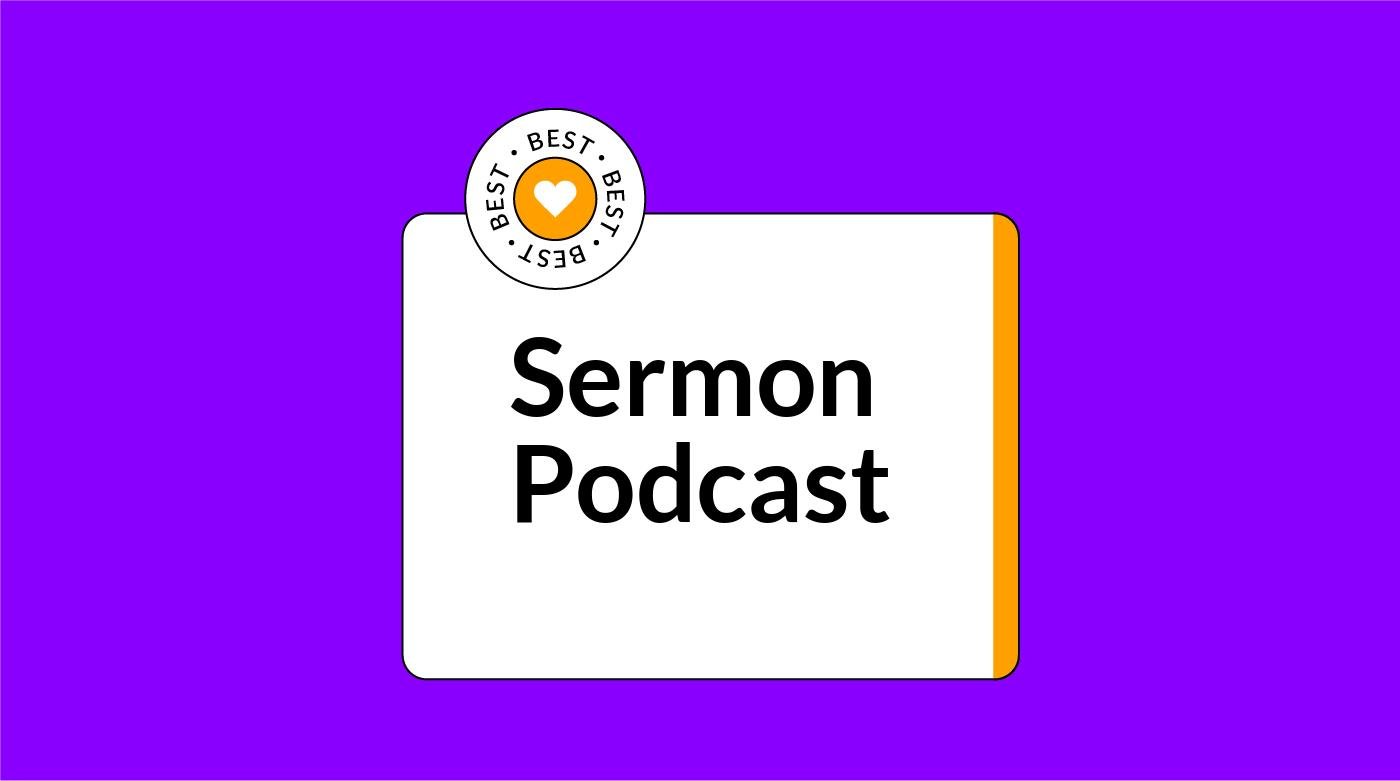 white and purple background with text sermon podcast