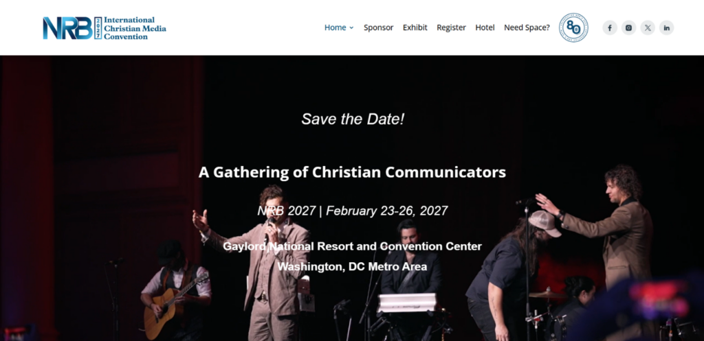 Screenshot of the NRB 2027 International Christian Media Convention home page