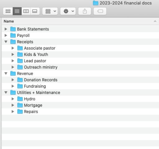 screenshot of financial documents in folders and subfolders