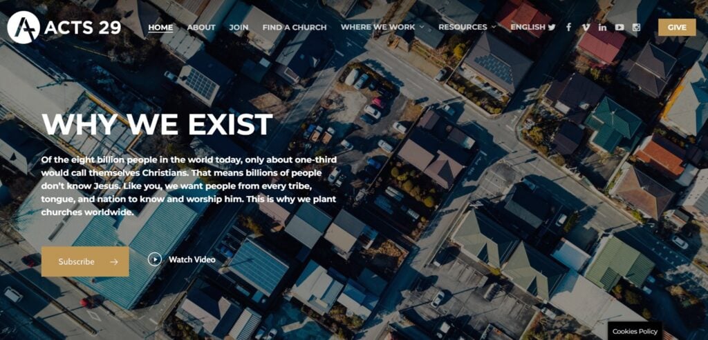 La pagina di iscrizione alla comunità Acts 29