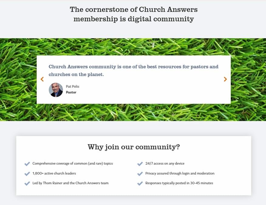 La pagina principale della comunità Church Answers