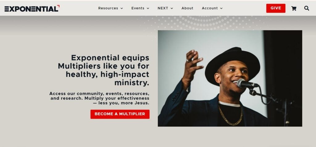 Screenshot della pagina web di Exponential