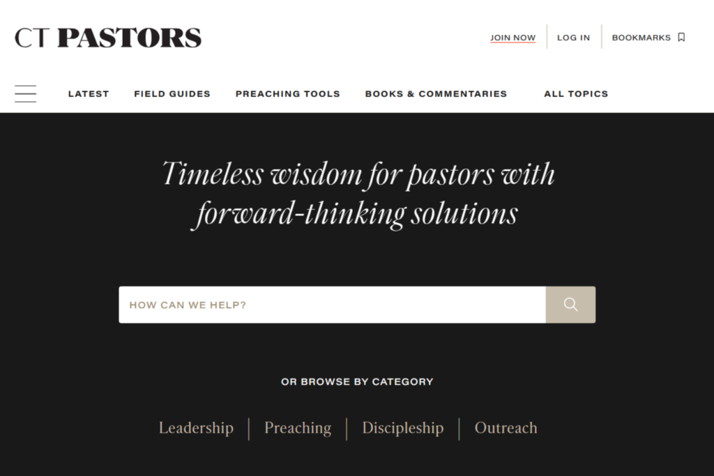 Ressourcenbereich von CT Pastors mit Themen zum pastoralen Gemeindedienst und Predigtressourcen