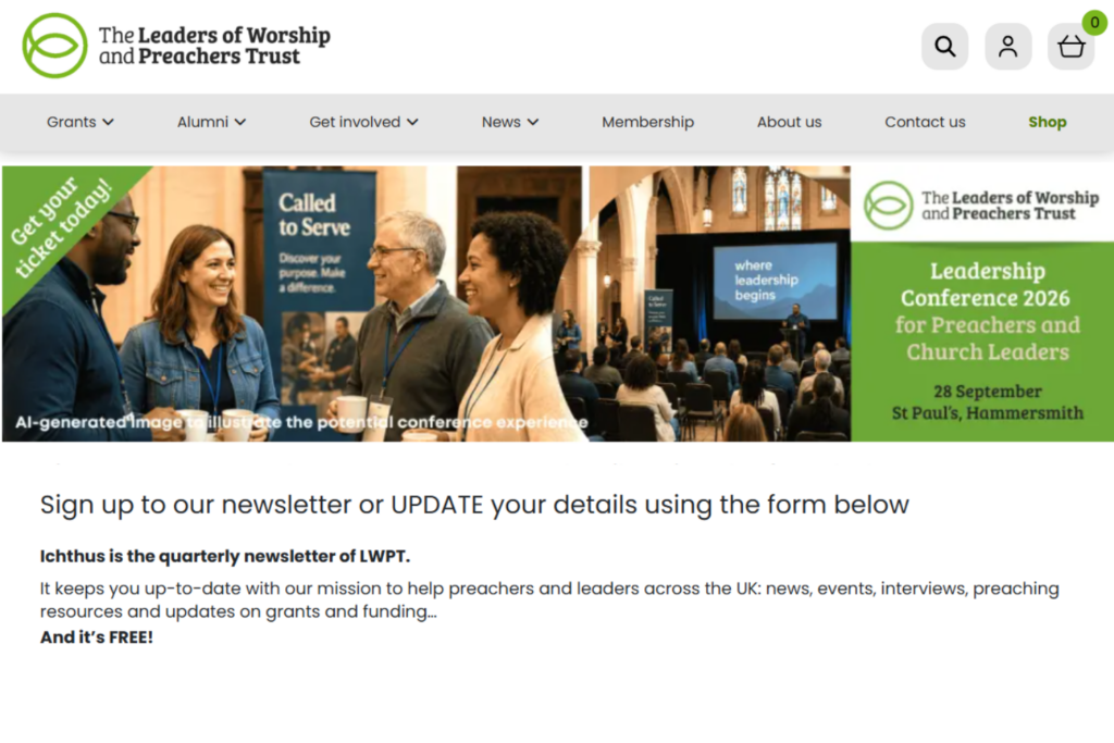 Seite des Ichthus-Newsletters mit einer Leitungskonferenz und Informationen zur Anmeldung