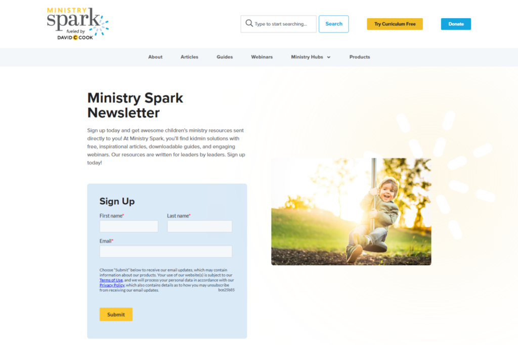 Ministry Spark newsletter signup