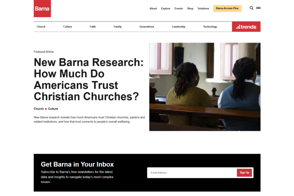 Barna Group page featuring Christian research and cultural insights