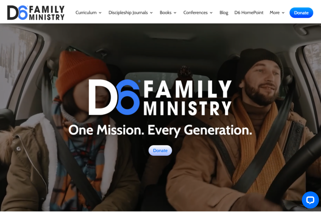 D6 Family Ministry homepage focused on generational discipleship