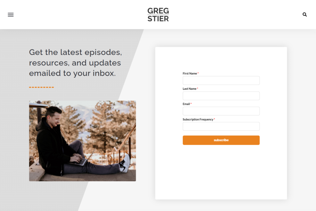 Greg Stier subscription page for episodes and updates