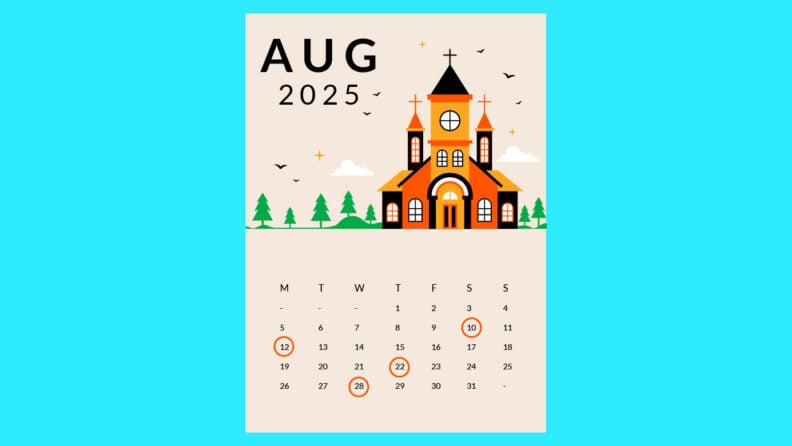 a graphic showing a church calendar