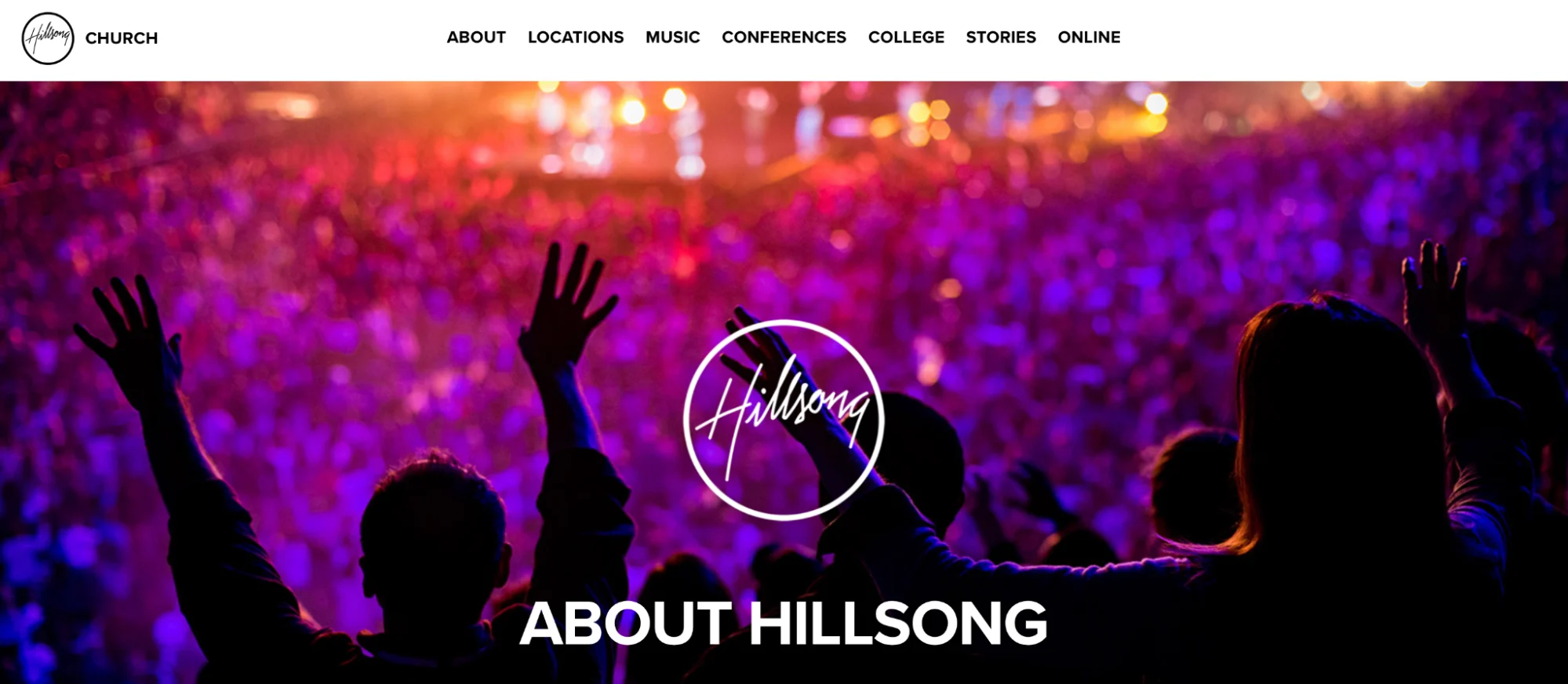 Hillsong Churchin etusivun kuvakaappaus