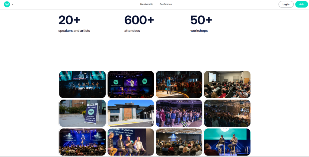 Worship Innovators Conference photo gallery showcasing sessions and attendees.