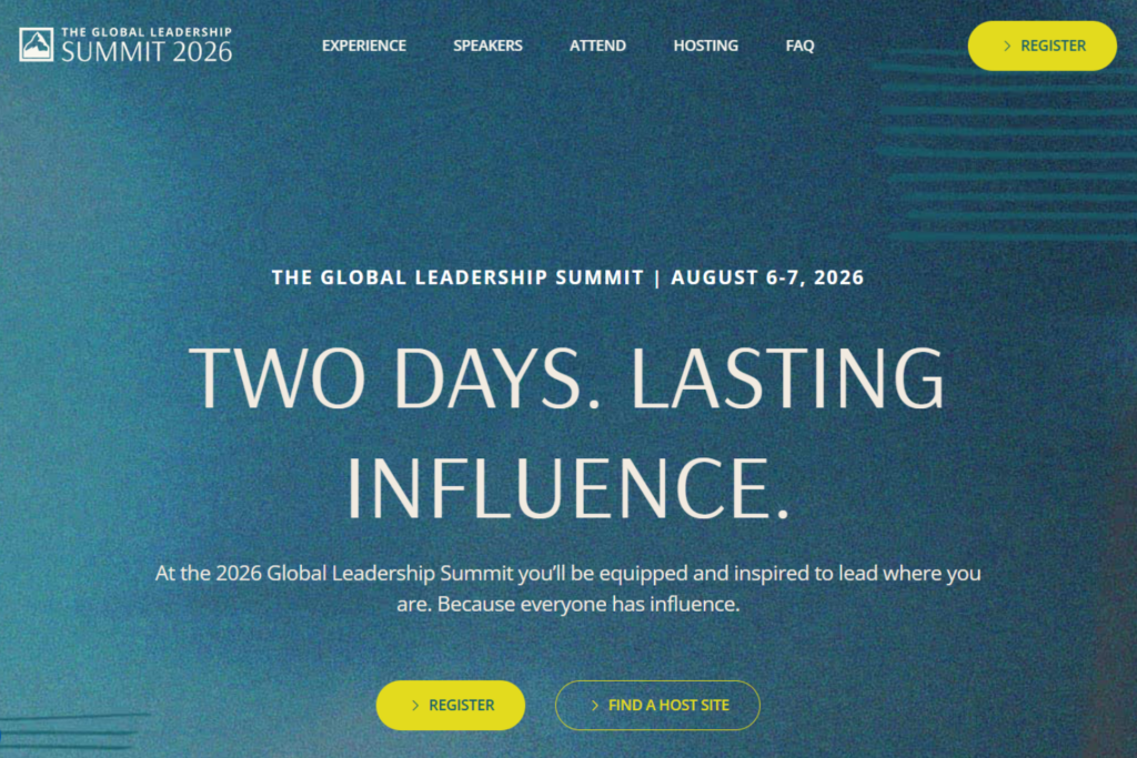 The Global Leadership Summit (GLS) 2026 web page screenshot