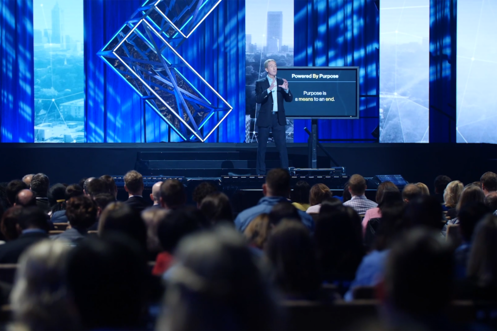 Keynote speaker Andy Stanley, Founder and Senior Pastor of North Point Ministries, delivers a speech at Leadercast conference 2025