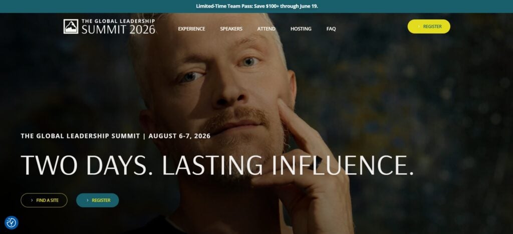 Landing page of the Global Leadership Summit 2026