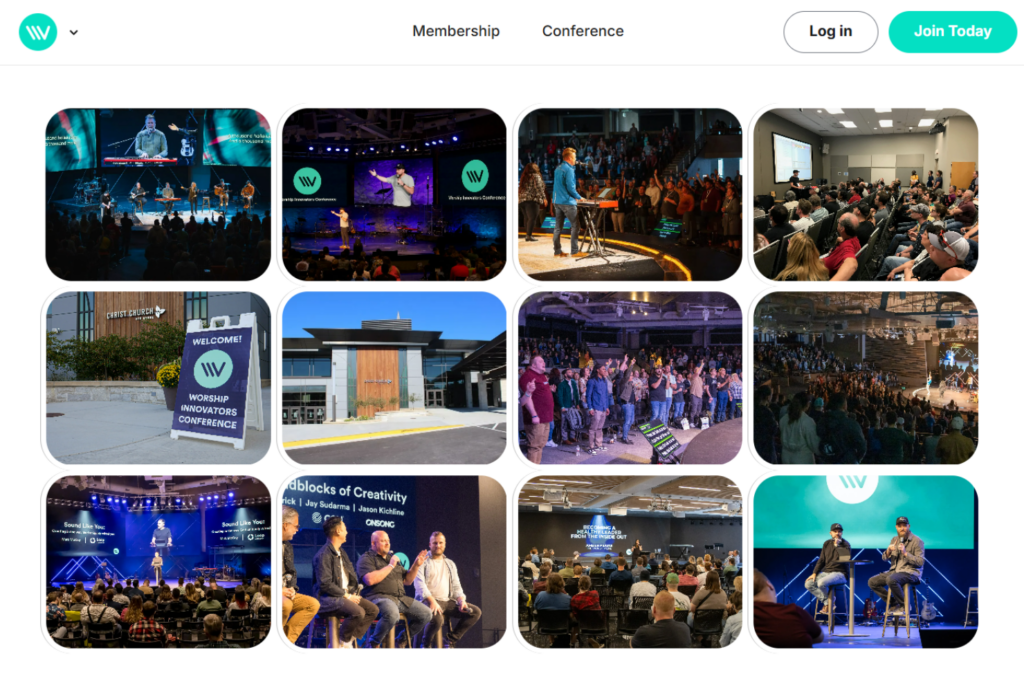Worship Innovators Conference photo gallery showcasing sessions and attendees.