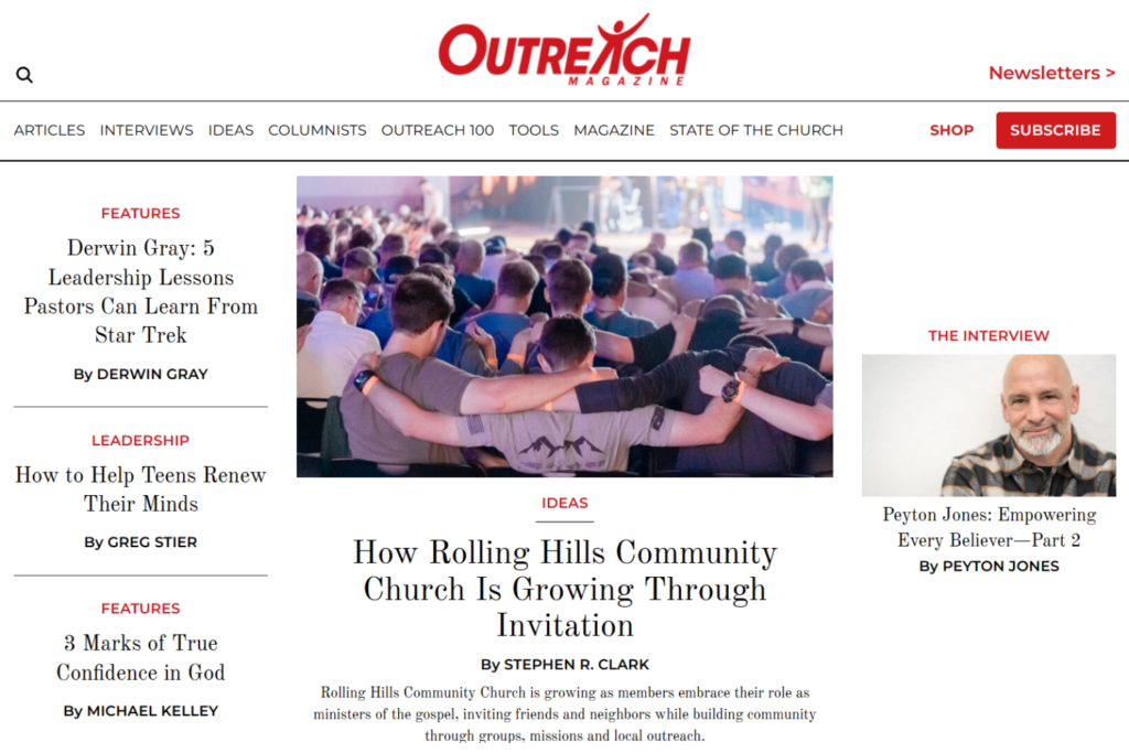 Homepage van het tijdschrift voor outreach met artikelen over kerkgroei, leiderschap en bediening