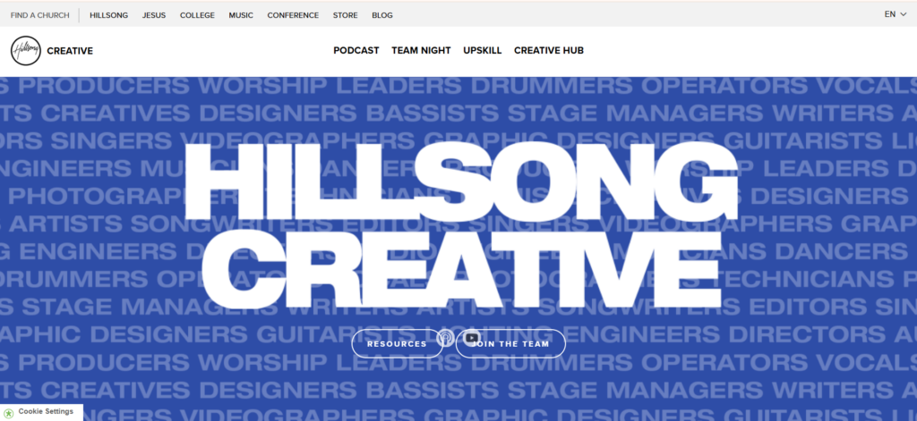 The Hillsong Worship &amp; Creative landing page screenshot