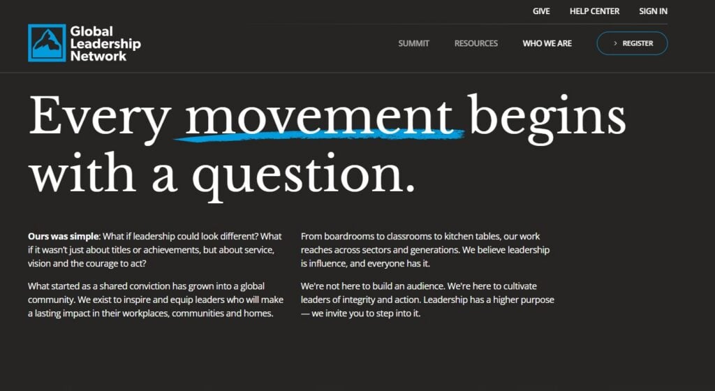 The Global Leadership Network webpage screenshot