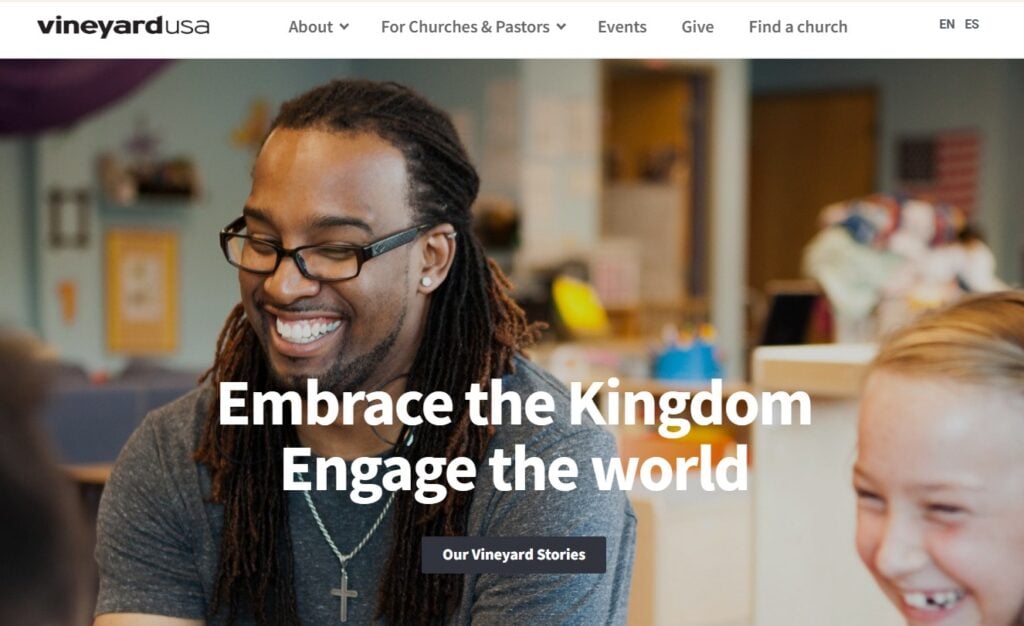The Vineyard USA landing page screenshot