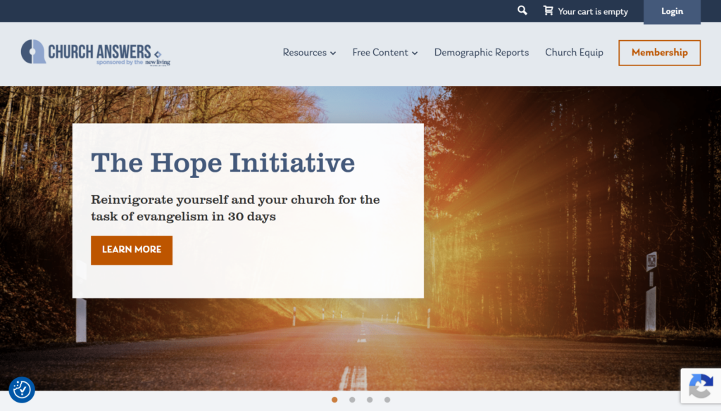 Church Answers homepage featuring The Hope Initiative for church evangelism